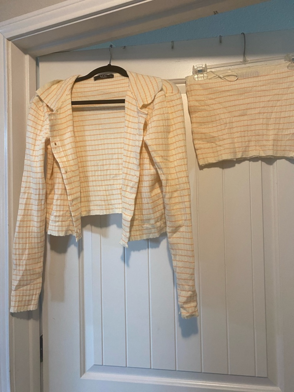 Striped Cream and Yellow Women's Sweater Top - Brand Unspecified